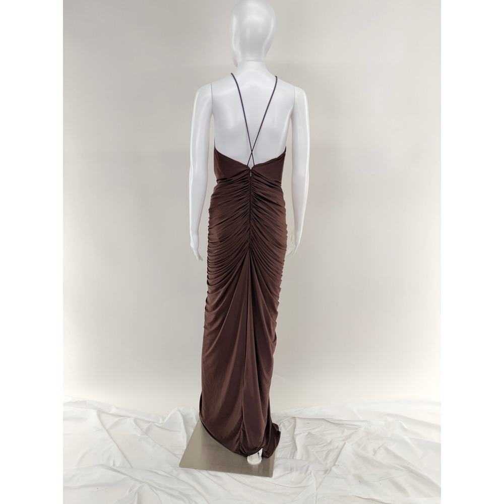 Ronny Kobo Brown Ruched Halter Neck Maxi Dress XL - Picture 3 of 14